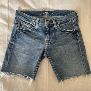7 FOR ALL MANKIND Cut-off Jean Shorts Medium Blue Wash Denim Raw Hem Womens 26